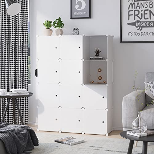 C&AHOME 12-Cube Storage Organizer with Door Cube Shelf Closet Cabinet Milky | DIY Plastic Modular Bookshelf, Stackable Clothes Storage Shelving Ideal for Home, Bedroom - color: Milky, size: 12-Cube