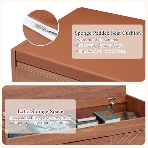 Storage Bench, Shoe Bench with Lift Top Storage, Entryway Bench with Cushioned Seat, Adjustable Shelf for Living Room, Bedroom, Hallway, Brown - color: Brown