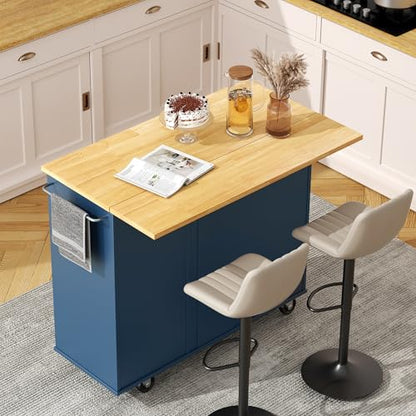 QAQA 40" Kitchen Island Cart Furniture cart on Wheels Rolling Portable Dining Room Serving Utility Carts Mobile Movable with Drawers Cabinet,Blue - color: Blue, size: 40-IN