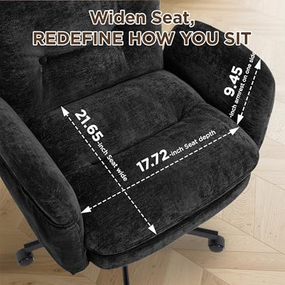 FiveWillowise Cross Legged Office Chair with Flip-up Arms&Low Back,Black | Criss Cross Chair With Thicken Wide Seat,Lounge Makeup Vanity Chairs with Side Pockets,Comfy Home Office Desk Chair,Chenille - color: Black