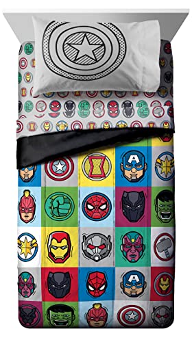 Marvel Avengers Iron Man Twin Comforter Set 5 Piece Kids Bedding, Multi | Hulk Captain America Thor, Bed in a Bag, Comforter Sheets Sham Pillowcase, Soft Microfiber, Machine Washable, Boys Gift