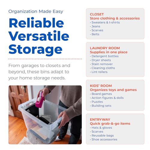 Hefty 32 Qt Hi-Rise Storage Bin with Lid, Stackable Plastic Storage Container, Organizer for Home, Garage & Closet, 6 Pack, Gray - size: 32 QT - 6 Pack
