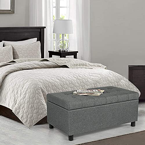 34" Ottoman with Storage,Tufted Storage Ottoman Bench with Legs | Fabric,Safety Hinge,Upholstered,Rectangular,Entryway Bench with Seating for Living Room Bedroom Gray - color: Fabric Gray