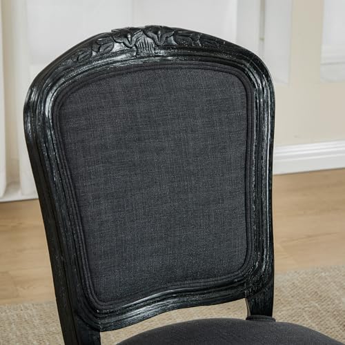 Kmax French Dining Chairs Set of 2, Farbric Upholstered Dining Chairs with Elegant Curved Legs High Back Armless Kitchen Chairs Side Chairs for Dining Room Restaurant - Linen, Charcoal/Black Legs - color: Fan-back/Charcoal Seat/Black Leg, size: 2 Chairs
