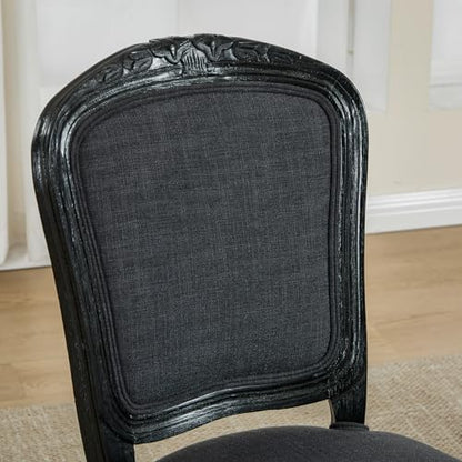 Kmax French Dining Chairs Set of 2, Farbric Upholstered Dining Chairs with Elegant Curved Legs High Back Armless Kitchen Chairs Side Chairs for Dining Room Restaurant - Linen, Charcoal/Black Legs - color: Fan-back/Charcoal Seat/Black Leg, size: 2 Chairs