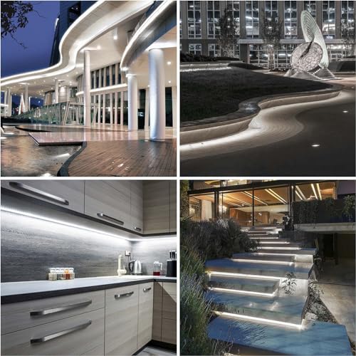 LLTOP COB LED Strip Light Waterproof IP67 24VDC Daylight White 6000K 16.4FT | CRI 92Ra+, Outdoor LED Tape Lighting, DIY Cuttable, For Bedroom Kitchen Cabinet Shelf (Power Supply Not Included) - color: Daylight White 6000K (power supply not included)