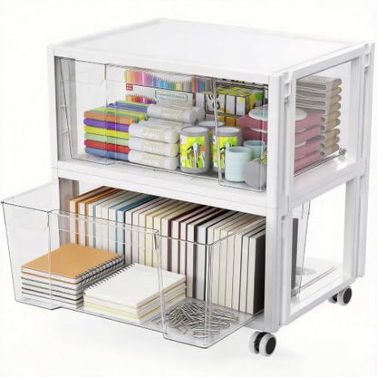 Stackable Storage Drawer Carts, Extra Large Bins 2 Tier 2 Drawers | Smooth Pull-Out Drawers, Clear Plastic Storage Organizer Container For Home Office Bedroom Bathroom Art Crafts Under Desk - size: 2 Tier 2 Drawer