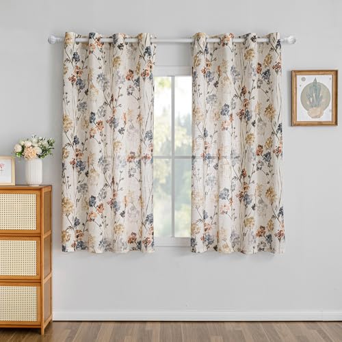 MYSKY HOME Floral Curtains 72 inch for Living Room Linen Semi Sheer Light Filtering Privacy Protect Lightweight Drapes Decor Farmhouse Soft Touch for Dining Room, Yellow, 52" Wide, 2 Panels - color: A-yellow, size: 52"W x 72"L (Pack of 2)
