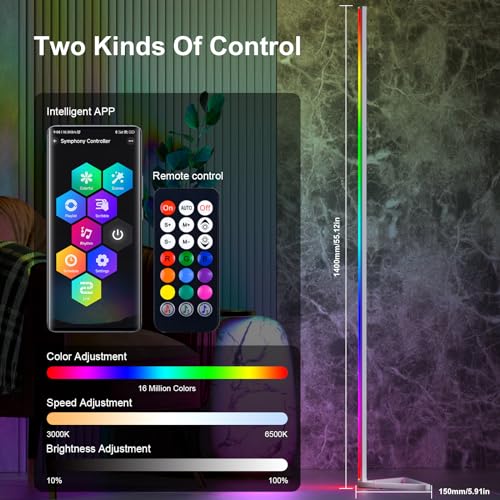 MIHEAL 2PCS Corner Floor Lamp, Synced Lights LED Control Floor Lamp RGB Light 56" Smart LED Corner Lamp App and Remote for Living Room Gaming Bedroom and Etc. - color: White, size: 2pcs