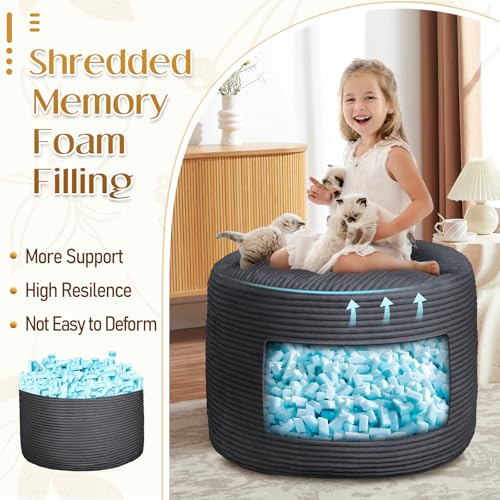 Round Ottoman Foot Rest Pouf for Living Room Couch - Soft Plush Hassock - color: Dark Grey