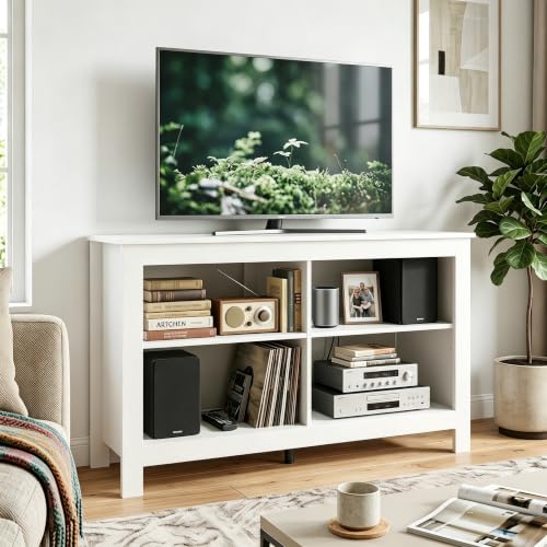 43 inch TV Stand, Suitable for TVs up to 50 inches, Small TV Stands with Open Storage Shelves, Living Room Entertainment Centers, and Bedroom TV Consoles (White) - color: White