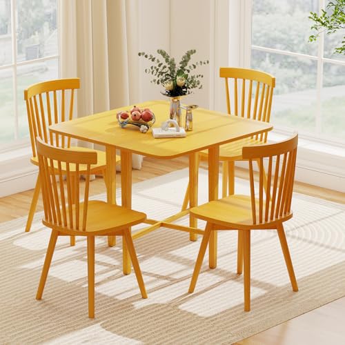 Giantex 36" Folding Dining Table for 2-4, Extendable Drop Leaf Kitchen Table with Solid Rubber Wood Frame, Space-Saving Dinner Table for Small Space, Living Dining Room, Dinette, Natural - color: Natural