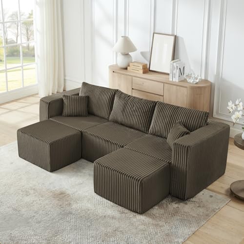Geelife Compact Modular Sectional Sofa with Minimalist Style and Space-Saving Design - Brown