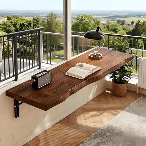 Wall Mounted Folding Desk, 63" Rustic Brown Fold Down Table for Kitchen & Laundry with Heavy-Duty Brackets - Space Saving Floating Wall Desk for Small Spaces Solid Wood - color: 1.18 Inches Thick, size: W 63xL 15.7in
