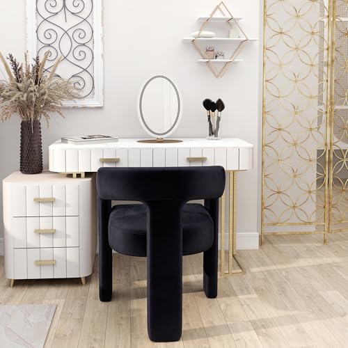 HNY Modern Velvet Barrel Single Dining Chair, Black | Upholstered Accent Armchair With Wide Seat Stylish Design For Living Room Bedroom Vanity And Small Spaces - color: Black Velvet
