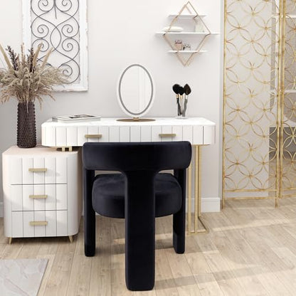 HNY Modern Velvet Barrel Single Dining Chair, Black | Upholstered Accent Armchair With Wide Seat Stylish Design For Living Room Bedroom Vanity And Small Spaces - color: Black Velvet