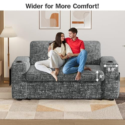 Vipbear 65" Loveseat Sleeper Sofa with Pull Out Bed, Chenille 3-in-1 Convertible Sofa Bed with Reclining Backrest|USB Ports|Cup Holders|Side Table|Storage Armrests, Tool Free Assembly, Grey - color: Grey