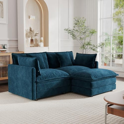 Modular Sectional Sofa, 76.4 Inch L Shaped Couch Set for Living Room, Loveseat Comfy Cloud Couches with Movable Ottoman, DIY Combination, Chenille, Blue - color: Blue, size: 76.4 Inch- L