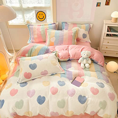 MorroMorn Twin Bedding Sets, Pink Rainbow Duvet Cover Set, Fluffy Comforter Covers Blanket Ultra Soft Kawaii Cute for Girls Kids Toddler Teen Women Twin/Twin XL Size - color: Rainbow Love, size: Twin/Twin XL