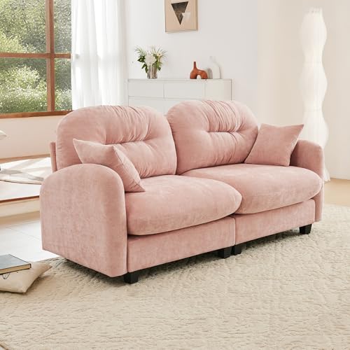 Modular Loveseat Sofa Mini Couch with Premium Chenille Fabric and Tufted Pleated Backrest Flexible Small Couch for Bedroom and Living Room Ergonomic 2-Seater Sofa for Adults and Compact Spaces (Pink) | Sturdy & Durable - color: Pink