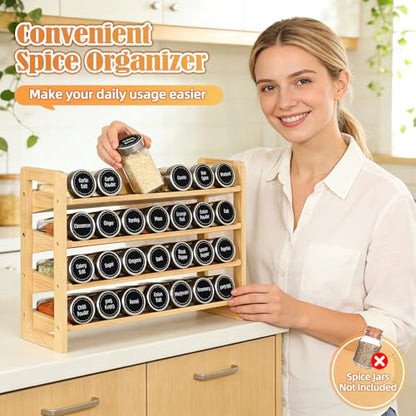 4-Tier Spice Rack Seasoning Organizer for Cabinet Pantry Countertop | Save Vertical Space, Bamboo Material with Aesthetic Design, Easy to Pick and Quick to Assemble