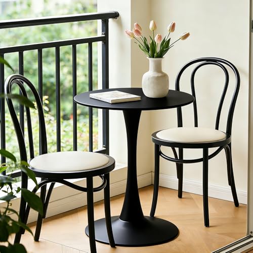 botzi 24 inches Round Dining Table, Black Tulip Kitchen Table with MDF Top | Matte Iron Pedestal Base, Smooth MDF Surface, Rounded Edges, For Kitchens Breakfast Nooks And Small Spaces - color: Black, size: 24 Inches