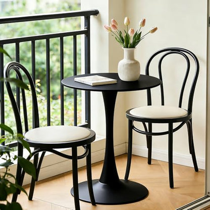 botzi 24 inches Round Dining Table, Black Tulip Kitchen Table with MDF Top | Matte Iron Pedestal Base, Smooth MDF Surface, Rounded Edges, For Kitchens Breakfast Nooks And Small Spaces - color: Black, size: 24 Inches