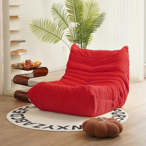 N&V Fireside Mid Century Armless Floor Sofa, Soft Premium Corduroy Floor Lounge Chair, Foam Sofa Accent Chair for Living Room Bedroom and Office (Red) - color: Red