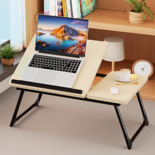 Laptop Bed Desk, 5-Angle Adjustable Bed Laptop Table with Cup Holder | Foldable Laptop Stand for Couch & Sofa, Portable Laptop Tray for Adults Writing Reading Eating, Beige - color: Beige
