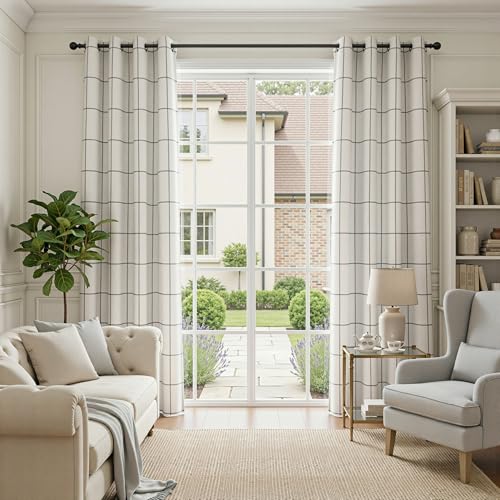 MYSKY HOME 100% Blackout Plaid Linen Curtains 63 Inch Length 2 Panels Set Double Layer Farmhouse Thermal Insulated Checkered Print Drapes Grommet Top for Bedroom Living Room, Pack-2, 52" W, Deep Grey - color: Deep Grey, size: 52"W x 63"L (Pack of 2)