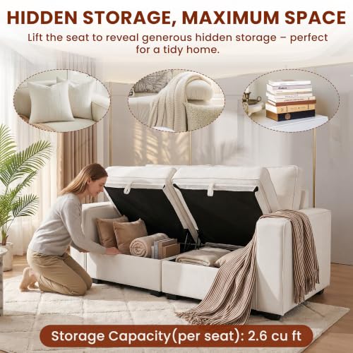 66" Small Sectional Couches with Storage for Living Room, Modular Loveseat Sofa with Removable Chenille Cover & USB Charging, Comfy Living Room Couch, Beige - color: Beige