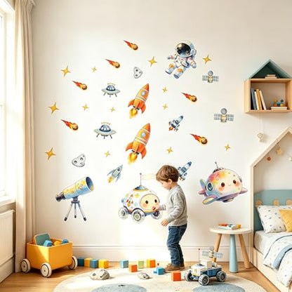 Space Wall Decals Peel and Stick Astronaut Kids Room Wall Decor - color: Aviation Theme