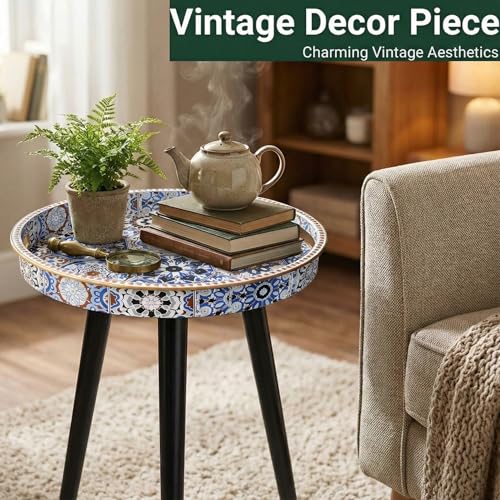 Round Indoor Side Tables with Detachable Wooden 3 Legs, Versatile Tray Table, Perfect for Round Coffee Table Tea, and Relaxation Time 17.7 Inch (33 Bohemian) - color: 33 Bohemian