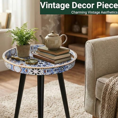 Round Indoor Side Tables with Detachable Wooden 3 Legs, Versatile Tray Table, Perfect for Round Coffee Table Tea, and Relaxation Time 17.7 Inch (33 Bohemian) - color: 33 Bohemian