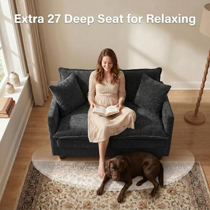 50" Love Seat, Small Cloud Sofa Couch with 2-Layer Cushion & 27" Deep Seat, 2 Pillows for Small Spaces, Bedroom, Apartment, Office, Living Room, in a Box, Black - color: Black, size: Loveseat