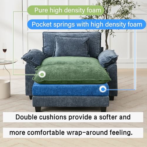 53" Modular Sectional Sofa, Comfy Deep Cloud Couch with Ottoman | Couches for Living Room, Sofa Bed, Modular Couch, Deep and Wide Seat, Chenille Sofa Sleeper with Throw Pillows, Blue - color: Blue, size: 53 Inch 2