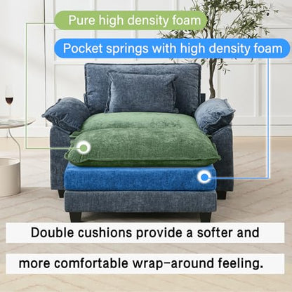 53" Modular Sectional Sofa, Comfy Deep Cloud Couch with Ottoman | Couches for Living Room, Sofa Bed, Modular Couch, Deep and Wide Seat, Chenille Sofa Sleeper with Throw Pillows, Blue - color: Blue, size: 53 Inch 2