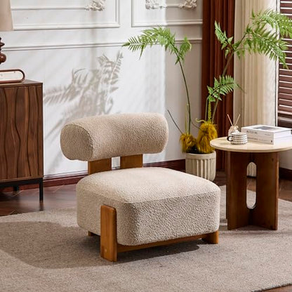 Christopher Knight Home Jillian Modern Boucle Upholstered Accent Chair, Armless Living Room Single Lounge Sofa, Comfy Reading Chair for Bedroom, Low Profile Chair, Almond Beige+Brown