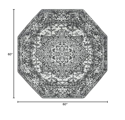 Rugs.com - Arlington Rug – 5 Ft Octagon Dark Gray Traditional Medallion Rug – Elegant Distressed Accent for Entryways, Bedrooms, and Home Offices - color: Dark Gray, size: 5' x 5' (Octagonal)