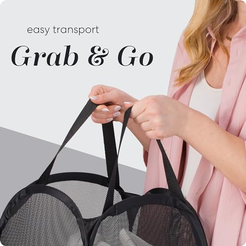 Handy Laundry Collapsible Mesh Pop Up Hamper with Wide Opening and Side Pocket - Breathable, Sturdy, Foldable, and Space-Saving Design for Clothes and Storage (Black | 2-Pack) - color: Black, 2-PACK