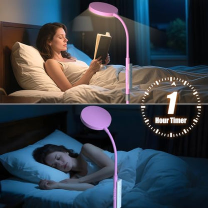 PACOVY 플로어 램프, 거실 침실용 높이 조절 가능한 플로어 램프, 120 LED 매우 밝은 스탠딩 램프 리모컨, 조도 조절 가능한 구즈넥 톨 스탠드 독서 램프, 사무실 공예용, 핑크 - color: 핑크