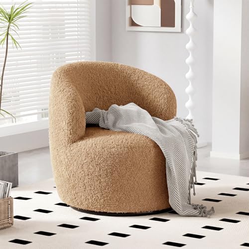 FiveWillowise Swivel Accent Chair, 360° Small Round Barrel Chairs, Modern Cozy Sherpa Padded Armchair for Living Room, Bedroom, Waiting Room, Office, Sand - color: Sand, size: 1 PC