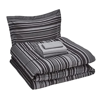 Amazon Basics 5-Piece Lightweight Microfiber Comforter Set with Sheets, Bed-in-a-Bag, Gray Calvin Striped Bedding, Twin/Twin XL - color: Gray Calvin Stripe, size: Twin/Twin XL, style: 1-Pack