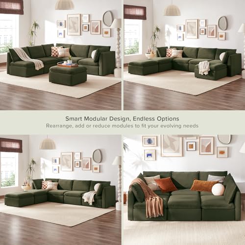 mopio Oversized Modular Sectional Sofa with Fully Removable Covers and Storage, Convertible U, L-Shaped and Sleeper Sectional, Modern Couches with Ottoman Chaise (Olive Green Velvet, 6 Seats, L) - color: [Gen 2] Olive Green Velvet, size: 6 Seats, L