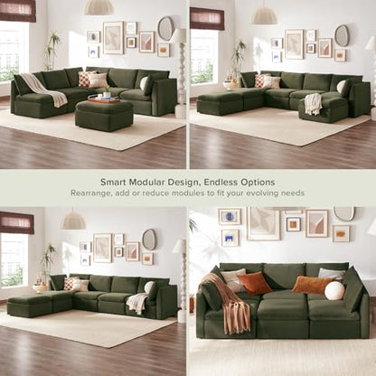 mopio Oversized Modular Sectional Sofa with Fully Removable Covers and Storage, Convertible U, L-Shaped and Sleeper Sectional, Modern Couches with Ottoman Chaise (Olive Green Velvet, 6 Seats, L) - color: [Gen 2] Olive Green Velvet, size: 6 Seats, L