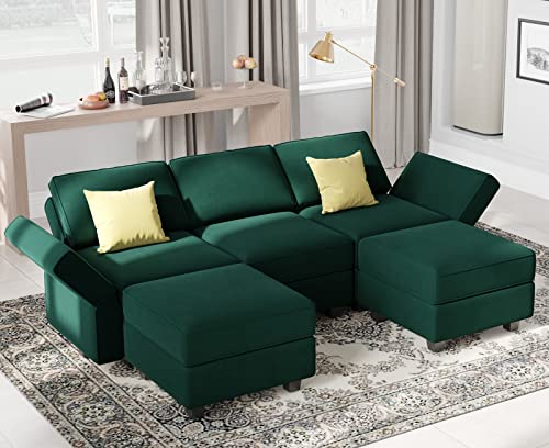 Belffin Modular Sectional Sofa with Double Chaise Velvet U Shaped Sofa Reversible Sectional Couch with Storage Green - color: Green, size: U Shape Sofa