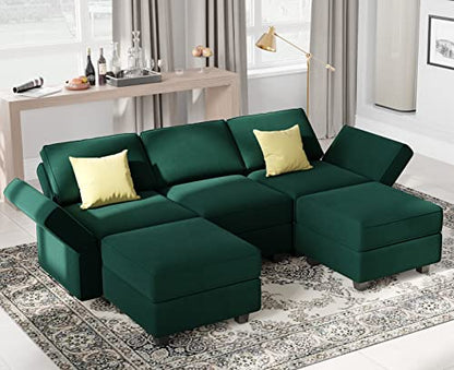 Belffin Modular Sectional Sofa with Double Chaise Velvet U Shaped Sofa Reversible Sectional Couch with Storage Green - color: Green, size: U Shape Sofa