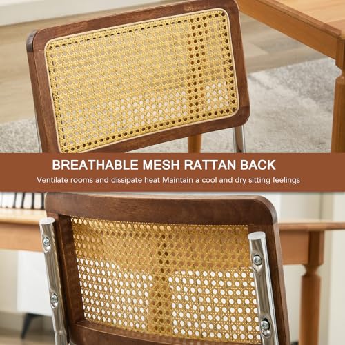 Rattan Dining Chairs Set of 2,Linen Cesca Chair Kitchen Chair,Coffee1 | VICBARLEY Mid Century Modern Dining Chairs,Wood Cane Backrest&Chrome Base,Upholstered Side Chair for Dining Room,Kitchen - color: Coffee1, size: Set of 2