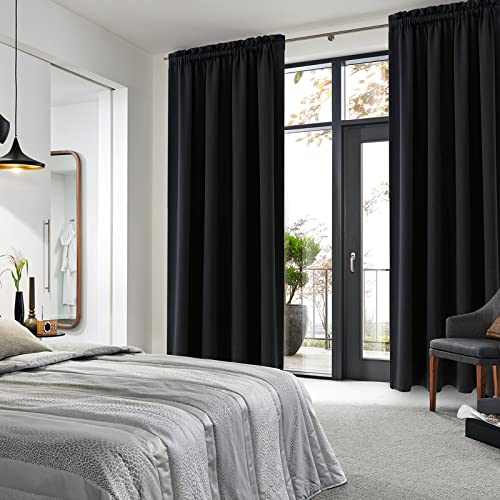 DWCN Blackout Curtains for Bedroom Living Room 52 x 84 Inch Long Black | 2 Panels Set, Room Darkening, Thermal Insulated, Light Blocking, Rod Pocket Drapes, Noise Reducing Window Treatments - color: Black, size: 52"W x 84"L (Pack of 2)