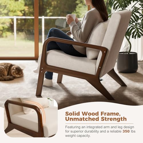 Modern Accent Chairs Set of 2,Upholstered Reading Arm Chair with Lumbar Pillow & Solid Wood Frame, Living Room Chairs, Breathable Linen,Beige-2 - color: New Arrival - Beige, Linen, size: Set of 2